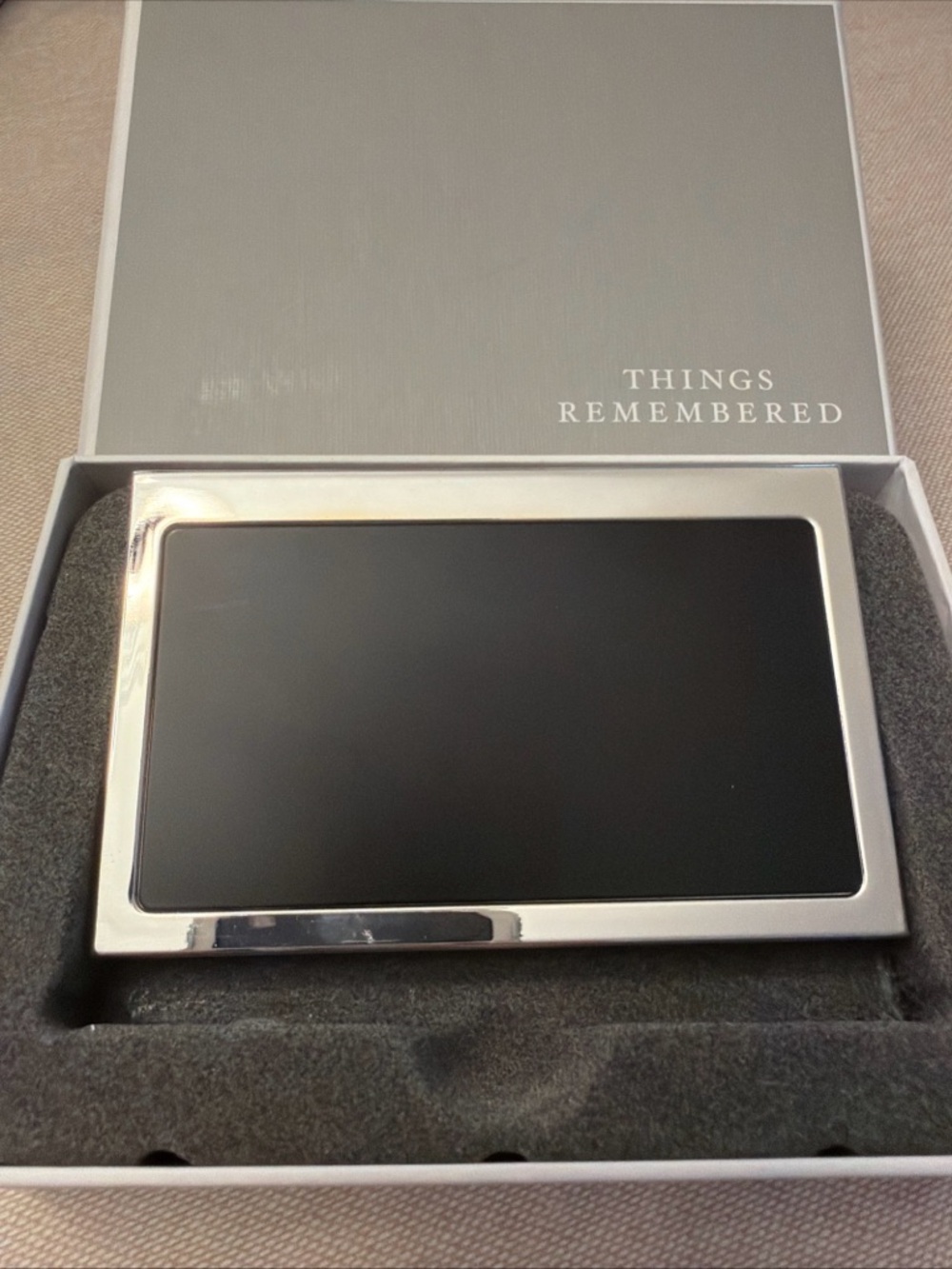 Things Remembered Black, Matte & Silver Business Card Holder